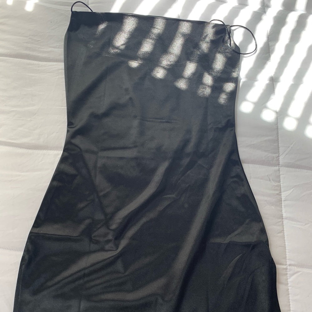 black satin mini dress